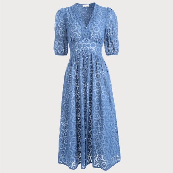 Rihoas The Blue Puff Sleeve Cutout Slit Maxi Dress - Picture 6 of 8